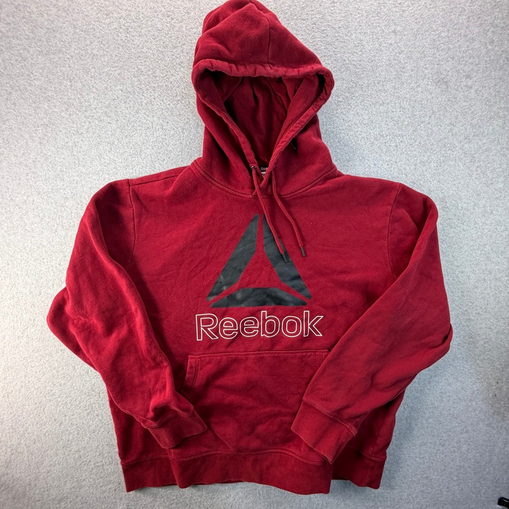 Reebok Mens 2XL Red Graphic Logo Pullover Hoodie Sweatshirt Delta Logo